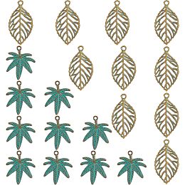 SUPERFINDINGS 40Pcs 2 Styles Maple Leaf Pendants Antique Bronze Green Pot Leaf Alloy Pendants 38~49x27~32mm Tree Leaves Charms Pendants for Earring Necklace Jewelry Making, Hole: 3~3.5mm