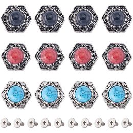 GORGECRAFT 21 Sets Turquoise Buttons Screw Back Buttons 3 Colors Western Style Buds Daisy Button Sunflower Decorative Buckle Vintage Flower Replacement Buckle for DIY Leather Craft Bags Decor