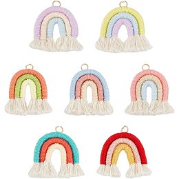 OLYCRAFT 7Pcs 7 Colors Handmade Weaving Rainbow Tassel Macrame Woven Rainbow Tassel Pendants Woven Cotton Keychain Charms Woven Tassel Charms with Loops for DIY Keychains Keyrings Decorations