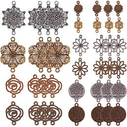 SUNNYCLUE 1 Box 60Pcs 10 Styles Filigree Connectors Charms Gold Filigree Connectors Tibetan Style Silver Bronze Metal Filigree Findings for Jewelry Making Charms Bracelet Earring Necklace Crafts