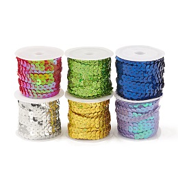 Plastic Paillette/Sequin Trim Rolls, Ornament Accessories, Mixed Color, 6x1mm, about 4~5m/roll