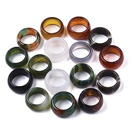 Honeyhandy Natural Agate Rings, Wide Band Rings, Dyed, Mixed Color, Inner Diameter: 17~20mm