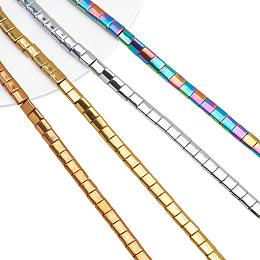 Nbeads 4 Strands 4 Colors Electroplatesd Synthetic Non-magnetic Hematite Beads Strands, 2-Hole, Rectangle, Mixed Color, 5x5x2mm, Hole: 0.8mm, about 88pcs/strand, 15.75''(40cm), 1 strand/color