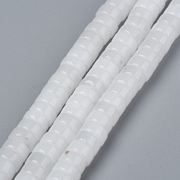 Honeyhandy Natural White Jade Beads Strands, Heishi Beads, Flat Round/Disc, 6x3mm, Hole: 1mm, about 119~131pcs/strand, 14.76~15.74 inch(37.5~40cm)