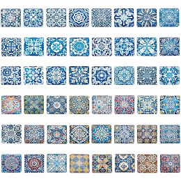 PandaHall Elite 48pcs Square Glass Cabochons, 25mm Mosaic Cabochons Mixed Color Mosaic Printed Glass Dome Cabochons Mosaic Tile Supplies for Crafts, Plates, Picture Frames, Flowerpots, Handmade Jewelry