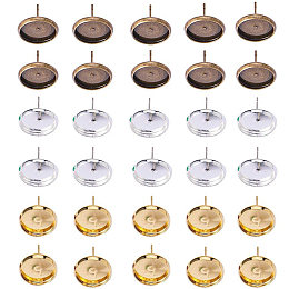 SUNNYCLUE 30pcs(15Pairs) Stud Earring Cabochon Setting Flat Round Bezel Ear Studs Posts Blank Tray Base for DIY Earring Making, Tray: 12mm; Pin: 1mm, Mixed Color