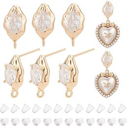 BENECREAT 8Pcs 18K Real Gold Plated Teardrop Cubic Zirconia Earring Studs, Brass Twist Oval Earring Stud with Hoop for DIY Jewelry Making Findings, Pin: 0.7mm