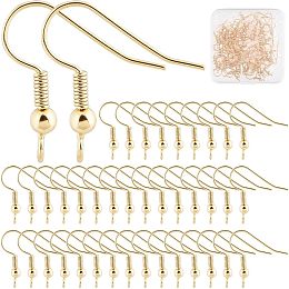 CREATCABIN 110Pcs 18K Gold Plated Earring Hooks Ear Wires Fish Hook Ball End Fish Earring Drop Dangle Coil Wires Connector Earring Findings with 220Pcs Plastic Ear Nuts for DIY Jewelry Making 19x20mm