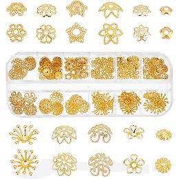 SUNNYCLUE 1 Box 240Pcs 12 Style Bead End Caps Beads Caps Gold Flower Bead Cap Hollow Filigree Bali Style Beads End Cap Spacer Beads for Jewelry Making Accessories Necklace Bracelet DIY Craft Supplies