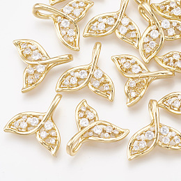 Honeyhandy Brass Cubic Zirconia Pendants, Whale Tail Shaped, Clear, Real 18K Gold Plated, 16x16.5x2.5mm, Hole: 2x6.5mm