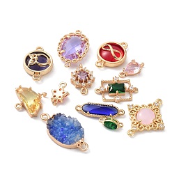 ARRICRAFT Alloy links Connectors, with Glass & Gemstone & Rhinestone, Flat Round & Teardrop & Moon & Star & Oval & Rectangle, Mixed Color, 10.5~26x4~19x3~6mm, Hole: 1~1.8mm