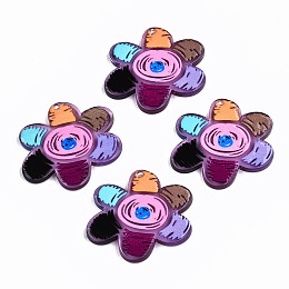 Honeyhandy Transparent Acrylic Pendants, 3D Printed, Flower, Colorful, 31x32.5x3.5mm, Hole: 1.5mm