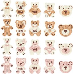 FINGERINSPIRE 40Pcs 20 Styles Little Bear Crochet Knitted Cloth Patch Sew On Patch Applique Multiple Shaped Bear Knitted Handmade Applique Decorative Crochet Patch for Cloths, Dress, DIY Accessories