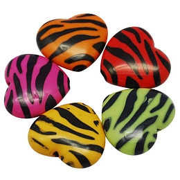 Honeyhandy Opaque Acrylic Beads, Zebra Striped Style, Heart, Mixed Color, Size: about 23m long, 26mm wide, 9mm thick, hole: 2mm, about 153pcs/500g