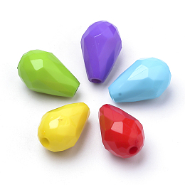 Honeyhandy Opaque Acrylic Beads, Faceted, teardrop, Mixed Color, 15x10mm, Hole: 2mm, about 675pcs/500g