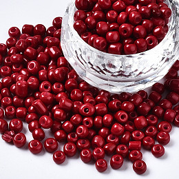 Honeyhandy 6/0 Glass Seed Beads, Baking Paint, Round Hole, Round, Dark Red, 4~5x3~5mm, Hole: 1.2~1.5mm, about 4500pcs/Pound