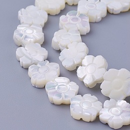 Honeyhandy Shell Beads Strands, Flower, 11~11.7x3~4.5mm, Hole: 0.7mm, about 37pcs/strand, 16.14 inch(41cm)