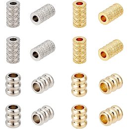 DICOSMETIC 40Pcs 2 Style 2 Colors Stainless Steel Grooved Column Loose Beads Spacer Loose European Beads Large Hole Beads for DIY Bracelet Necklace Jewelry Making