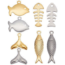 SUNNYCLUE 1 Box 32Pcs Fish Charms Stainless Steel Fish Charm Fish Tail Mermaid Double Sided Fishbone Charm Sea Animal Fish Bone Skeleton Charms for jewellery Making Charm Fishing Earring DIY Craft