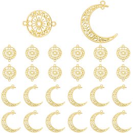 PandaHall Elite 40pcs Open Back Bezel Links 2 Styles Tibetan Style Alloy Pendants Filigree Flower Charms Crescent Moon Charms for Earring Necklace Bracelet Hair Accessory Making, Golden