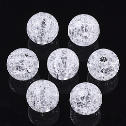 Honeyhandy Transparent Crackle Acrylic European Beads, Large Hole Beads, Round, Clear, Clear, 14x13mm, Hole: 4mm