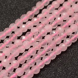 Honeyhandy Natural Rose Quartz Beads Strands, Faceted, Round, 3mm, Hole: 0.5~0.6mm, about 120pcs/strand, 15.3~15.7 inch(39~40cm)