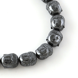 Honeyhandy Non-magnetic Synthetic Hematite Beads Strands, Buddha Head, Black, 10x8.5~9x7mm, Hole: 1mm, about 39pcs/strand, 15.7 inch