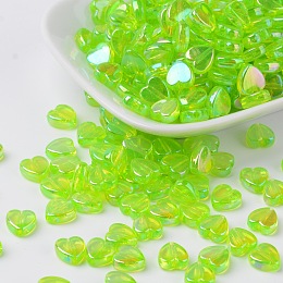 Honeyhandy Eco-Friendly Transparent Acrylic Beads, Heart, Spring Green, AB Color, about 8mm in diameter, 3mm thick, hole: 1mm, about 280pcs/50g