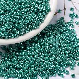 Honeyhandy MIYUKI Round Rocailles Beads, Japanese Seed Beads, (RR435) Opaque Turquoise Green Luster, 8/0, 3mm, Hole: 1mm, about 422~455pcs/10g