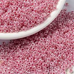 Honeyhandy MIYUKI Round Rocailles Beads, Japanese Seed Beads, (RR535) Carnation Pink Ceylon, 8/0, 3mm, Hole: 1mm, about 422~455pcs/10g