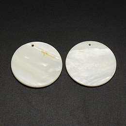 Honeyhandy Flat Round Freshwater Shell Pendants, Creamy White, 38x3mm, Hole: 2mm