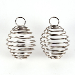 Honeyhandy 304 Stainless Steel Wire Pendant, Spiral Bead Cage Pendants, Stainless Steel Color, 29x20.5x20.5mm, Hole: 6mm