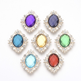 Honeyhandy Alloy Rhinestone Flat Back Cabochons, with Acrylic Rhinestone, Oval, Light Gold, Mixed Color, 32x25x4.5mm