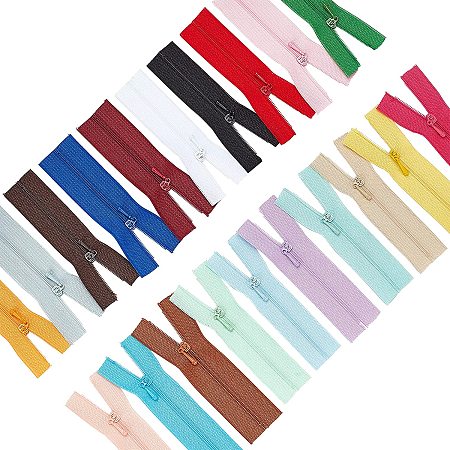 BENECREAT Nylon Garment Accessories, Zip-fastener Component Sets, Nylon Zipper & Alloy Zipper Puller, Mixed Color, 90~96x27x1mm; 1strand/color, 20 colors, 20strands/set