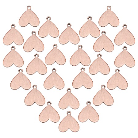 PANDAHALL ELITE Brass Charms, Stamping Blank Tag, Long-Lasting Plated, Heart, Brushed Red Copper, 12x11x1mm, Hole: 1mm, 30pcs/box