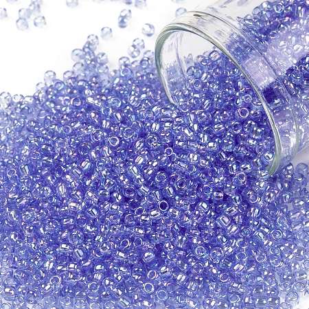 TOHO Round Seed Beads, Japanese Seed Beads, (168) Transparent AB Light Sapphire, 11/0, 2.2mm, Hole: 0.8mm, about 1110pcs/10g