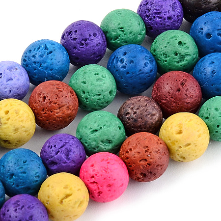 ARRICRAFT Natural Lava Rock Beads Strands, Dyed, Round, Mixed Color, 6mm, Hole: 1mm, about 61pcs/strand, 14.96 inches(38cm)