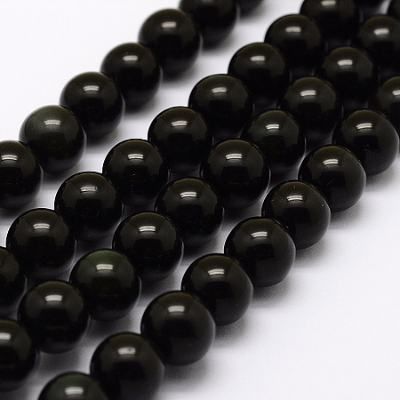 Arricraft Natural Green Eyes Obsidian Beads Strands, Round, 12mm, Hole: 1mm, about 32pcs/strand, 15.3 inches(39cm)