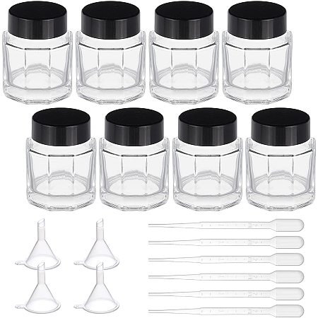 BENECREAT 10Pcs 30ml Glass Inkwell Jars with Black Caps, 6Pcs 2ml Plastic Droppers, 4Pcs Plastic Funnels for Ink Liquid