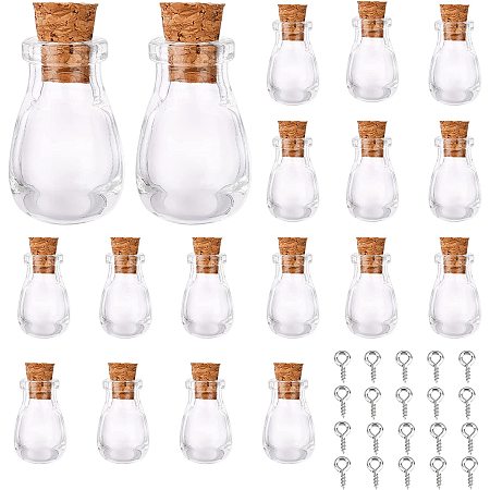 SUNNYCLUE 20Pcs Oval Tiny Wishing Bottle Charms Clear Glass Mini Bottles Jar with Cork Stopper Bead Container Wish Vial & 20pcs Eye Pin Peg Bails for DIY Jewellery Charms Making Crafts Party Decor