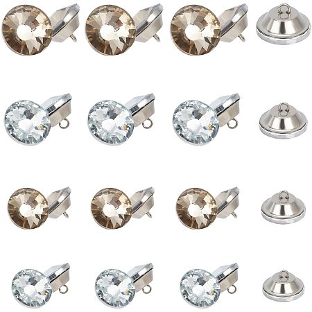 NBEADS 80 Pcs Glass Rhinestone Buttons, Flat Round Clear Sewing Buttons Bling Upholstery Buttons for Sofa Bed Headboard DIY Crafts
