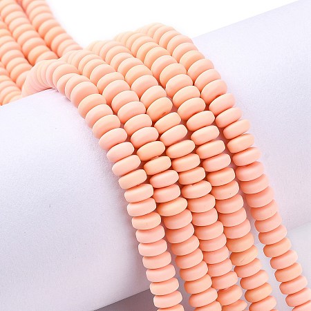 Honeyhandy Handmade Polymer Clay Beads Strands, for DIY Jewelry Crafts Supplies, Flat Round, Light Salmon, 6~7x3mm, Hole: 1.5mm, about 113~116pcs/strand, 15.55 inch~16.14 inch(39.5~41cm)