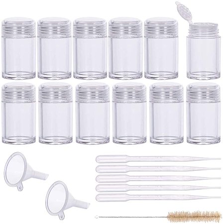 BENECREAT 15 Packs Small Glass Loose Powder Bottle Jars Glitter Containers with Sifter, Cleaning Brush, Funnel and Droppers for Makeup Powder Product