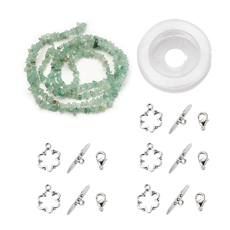 ARRICRAFT DIY Bracelets Necklaces Jewelry Sets, Natural Green Aventurine Chips Beads Strands, Toggle Clasps, Lobster Claw Clasps and Elastic Wire, 12.6x10.6x2.1cm