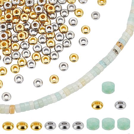 NBEADS About 267 Pcs Heishi Beads Kits, Natural Flower Amazonite Beads Flat Round Loose Beads Heishi Disc Beads with Brass Spacer Beads for Bracelet Necklace Earrings Jewelry Making