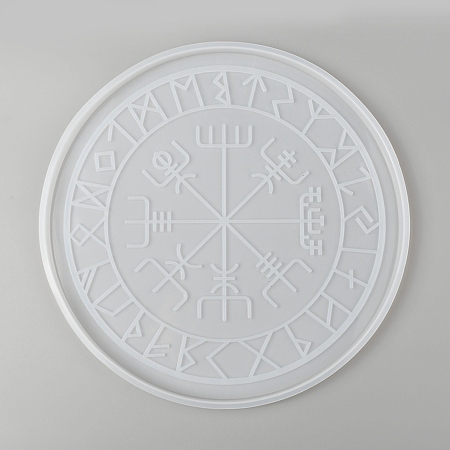 Honeyhandy Rune Stones Divination Mat Silicone Molds, for Astrology Board, Dice Tray Mold, Round Theosophical Plate, White, 253x11mm, Inner Diameter: 237mm