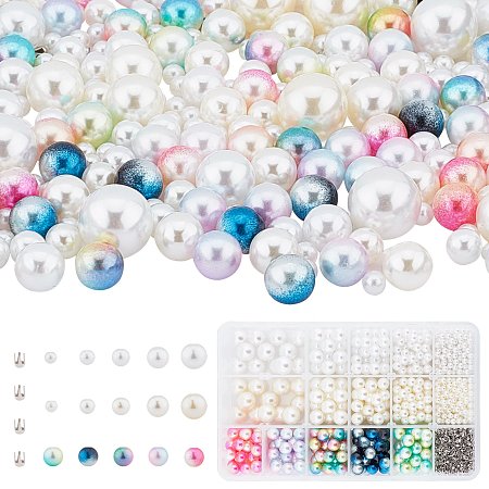 DIY Ornament Accessories Kits, include Stainless Steel Four Claw Nails and Round Acrylic Imitation Pearl Beads, Mixed Color, 4~12mm