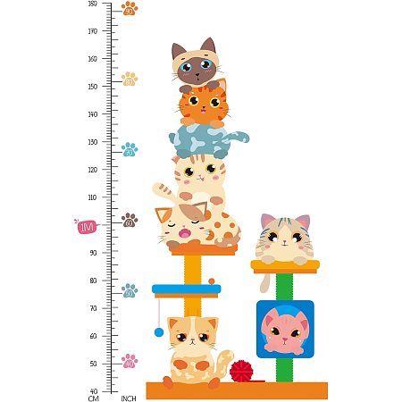 SUPERDANT 40 to 180 cm Cats Height Chart Cat Footprints Height Chart Wall Sticker Animal PVC Growth Charts Ruler Height Measure for Nursery Bedroom Living Room