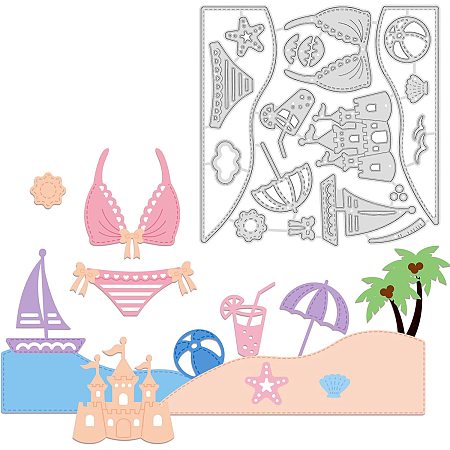 GLOBLELAND Beach Metal Cutting Dies Vacation Bikini Die Cuts for DIY Scrapbooking Festival Birthday Wedding Cards Making Album Envelope Decoration,Matte Platinum