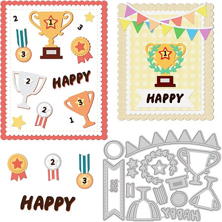 GLOBLELAND 1Sheet Metal Trophy and Medal Embossing Template Champion and Bunting Die Cuts Badge Embossing Mould for Card Scrapbooking Card DIY Craft